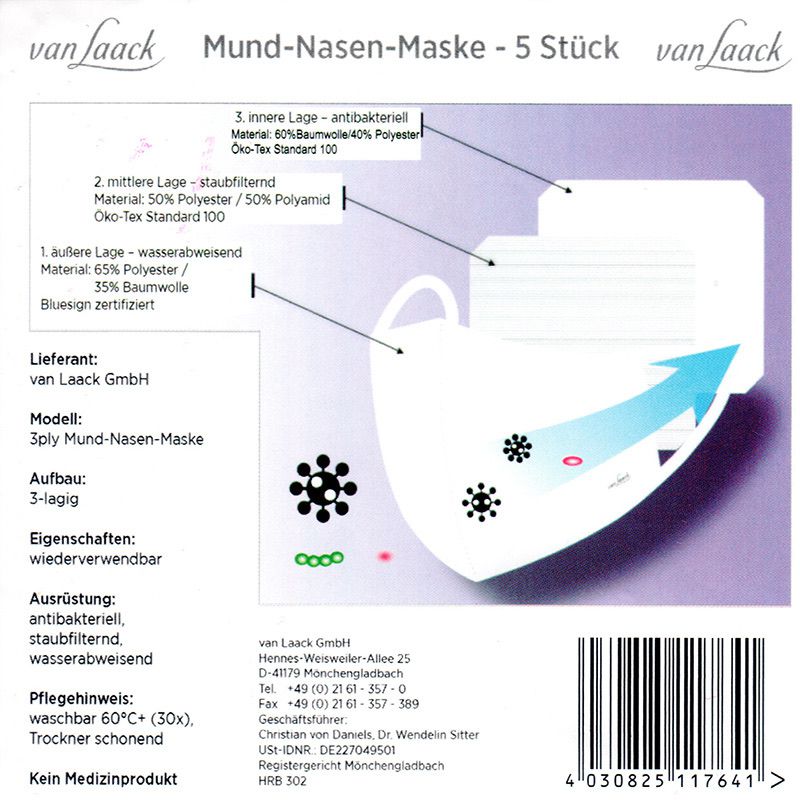 Mund Nasen Maske Mnb Van Laack 5 St A 1 St Pzn 08012936 Versandapotheke Besamex De